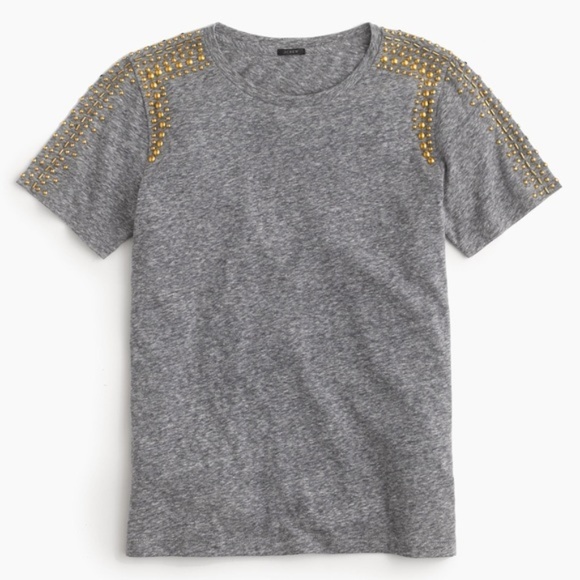 J. Crew Tops - {J. Crew} Small Gray Beaded Shoulder Tee